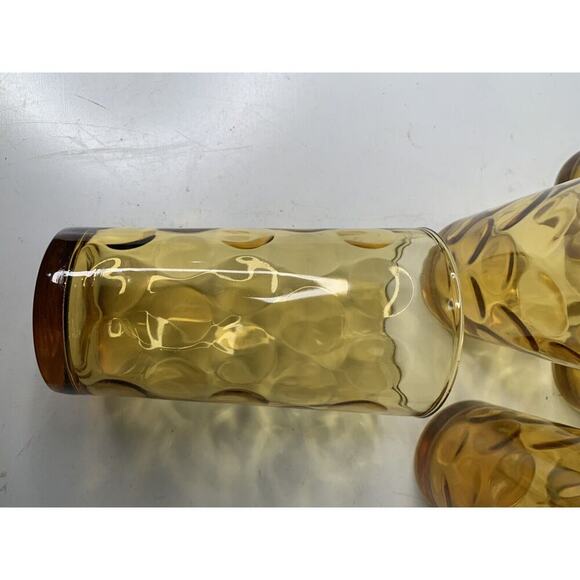 6 Hazel Atlas Amber El Dorado Optic Dot Coin Tumbler Juice Glasses MCM Vintage - Picture 10 of 11